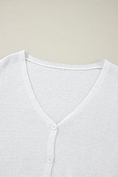Lightweight Ribbed Knit Button Front V Neck Cardigan